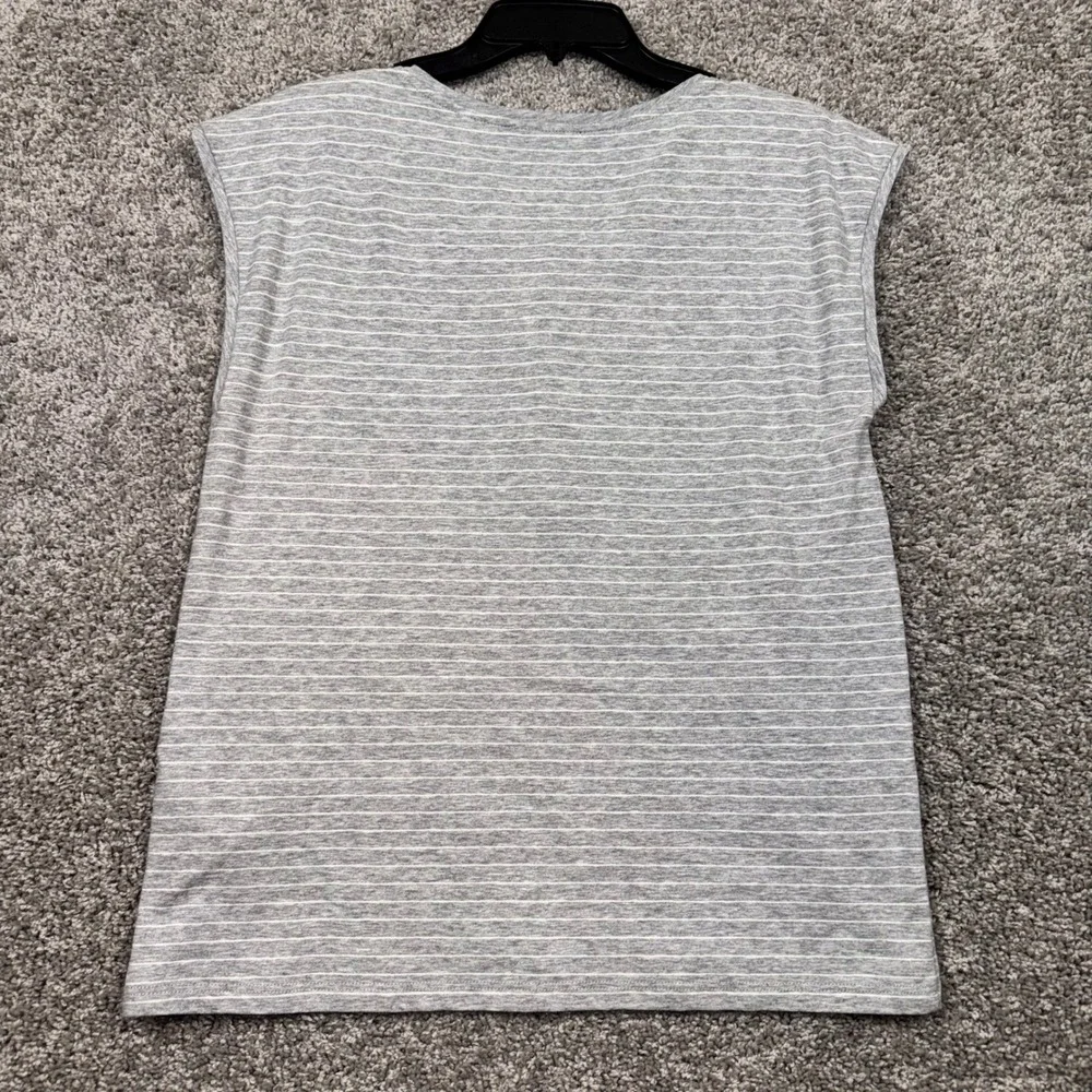 Eileen Fisher Striped Henley Sleep Top Womens Organic Cotton Grey Small NEW